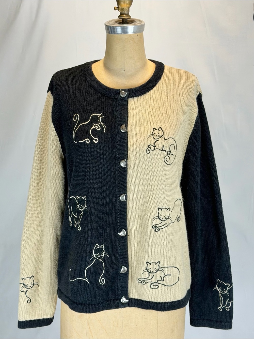 VINTAGE Kitty cat pet lover knit sweater cardigan button front embroidered - Picture 11 of 15